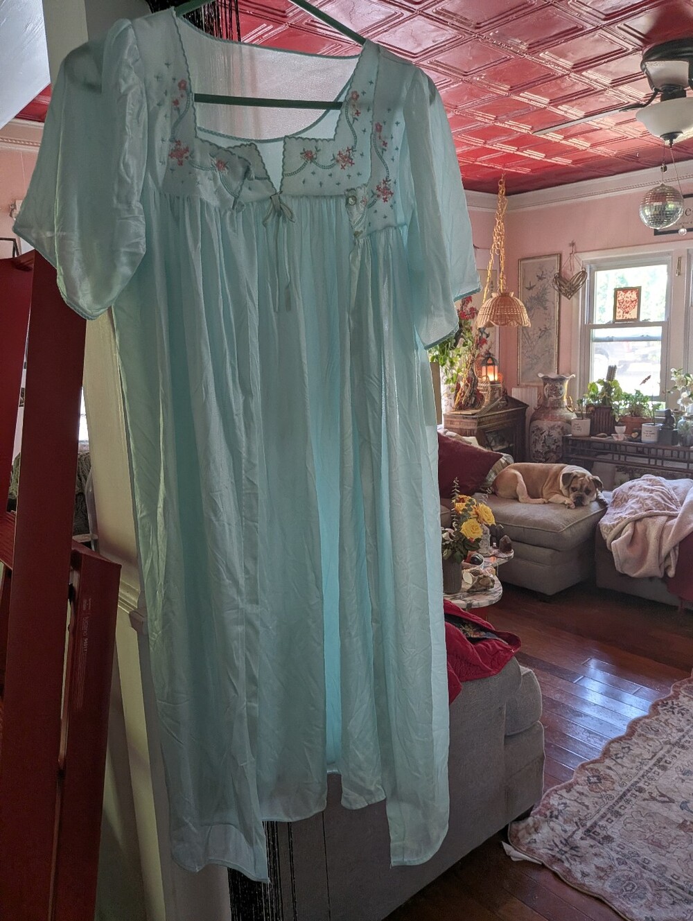 Light Blue Embroidered Women's Nightgown